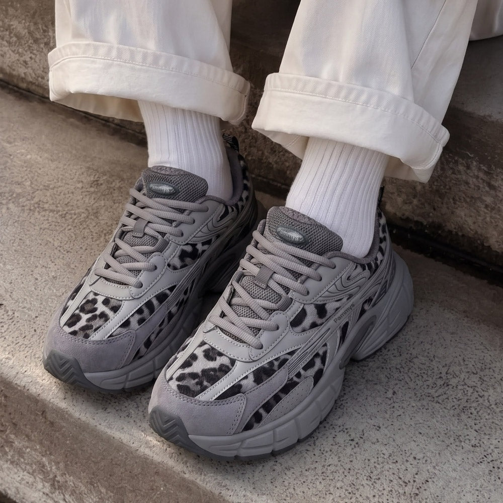 Women's Retro Chunky Trainers in grey, leopard print – view 5