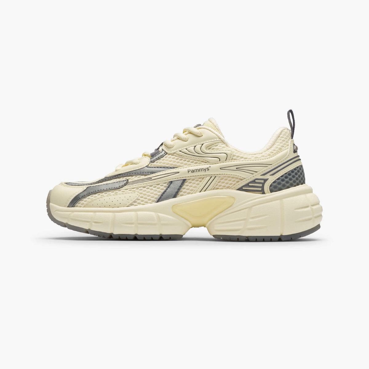 Women's Retro Chunky Trainers in lemon cream, grey – side view