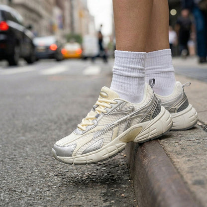 Women's Retro Chunky Trainers in lemon cream, grey – view 3