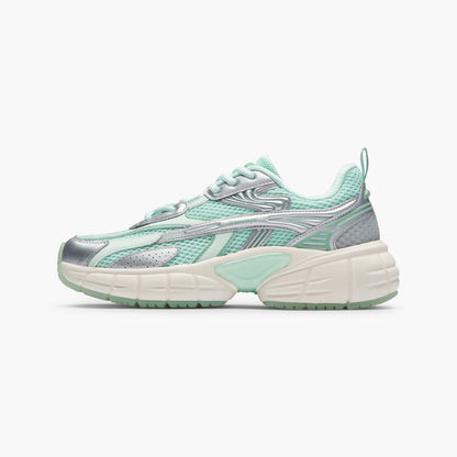 Women's Retro Chunky Trainers in mint green, silver – side view