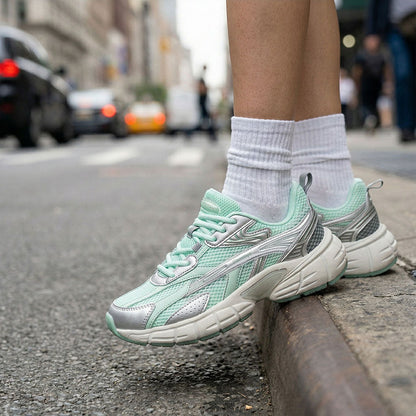 Women's Retro Chunky Trainers in mint green, silver – view 3