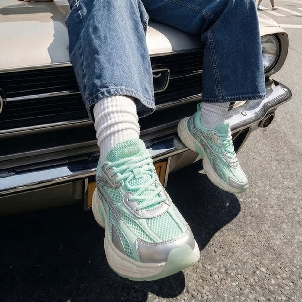 Women's Retro Chunky Trainers in mint green, silver – view 7