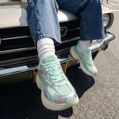 Women's Retro Chunky Trainers in mint green, silver – view 7