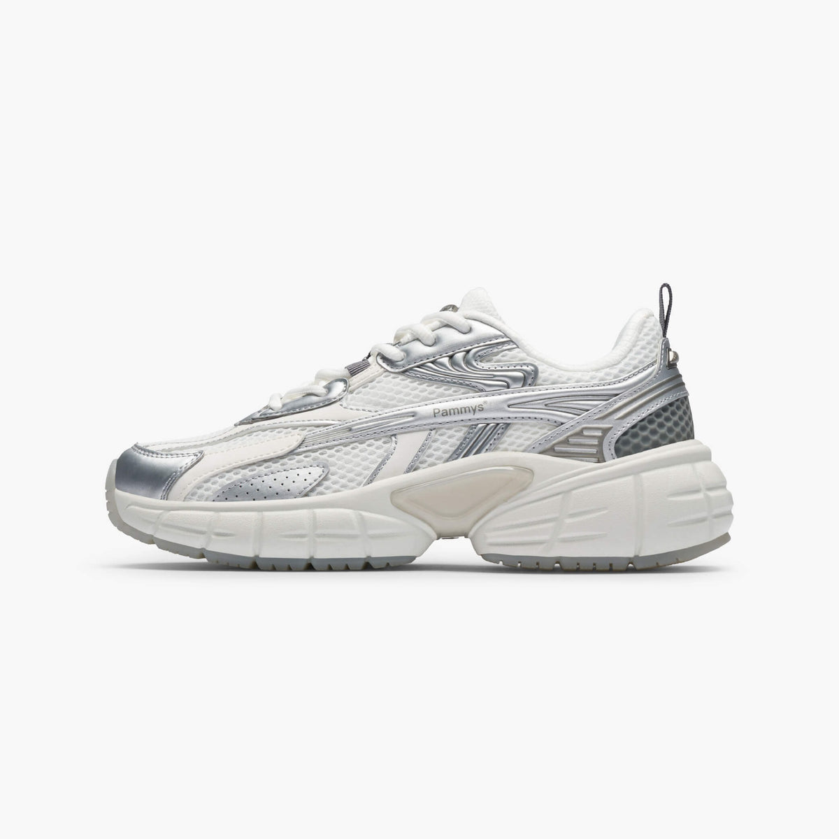 Women's Retro Chunky Trainers in white, silver – side view
