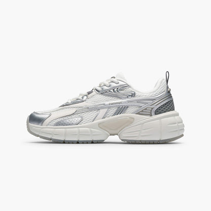 Women's Retro Chunky Trainers in white, silver – side view