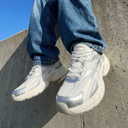 Women's Retro Chunky Trainers in white, silver – view 7