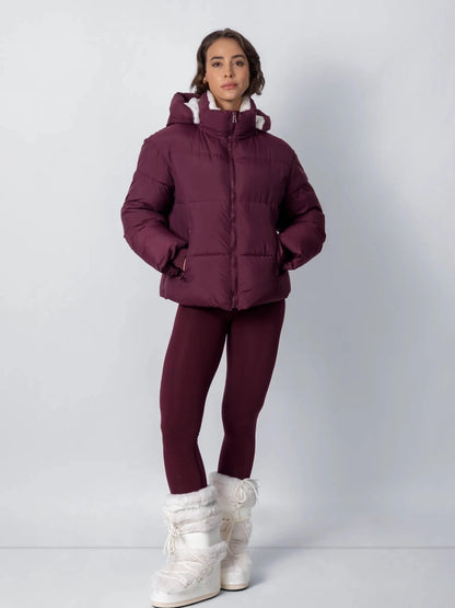 Women's Short Puffer Jacket with Detachable Hood in mocha brown – view 10