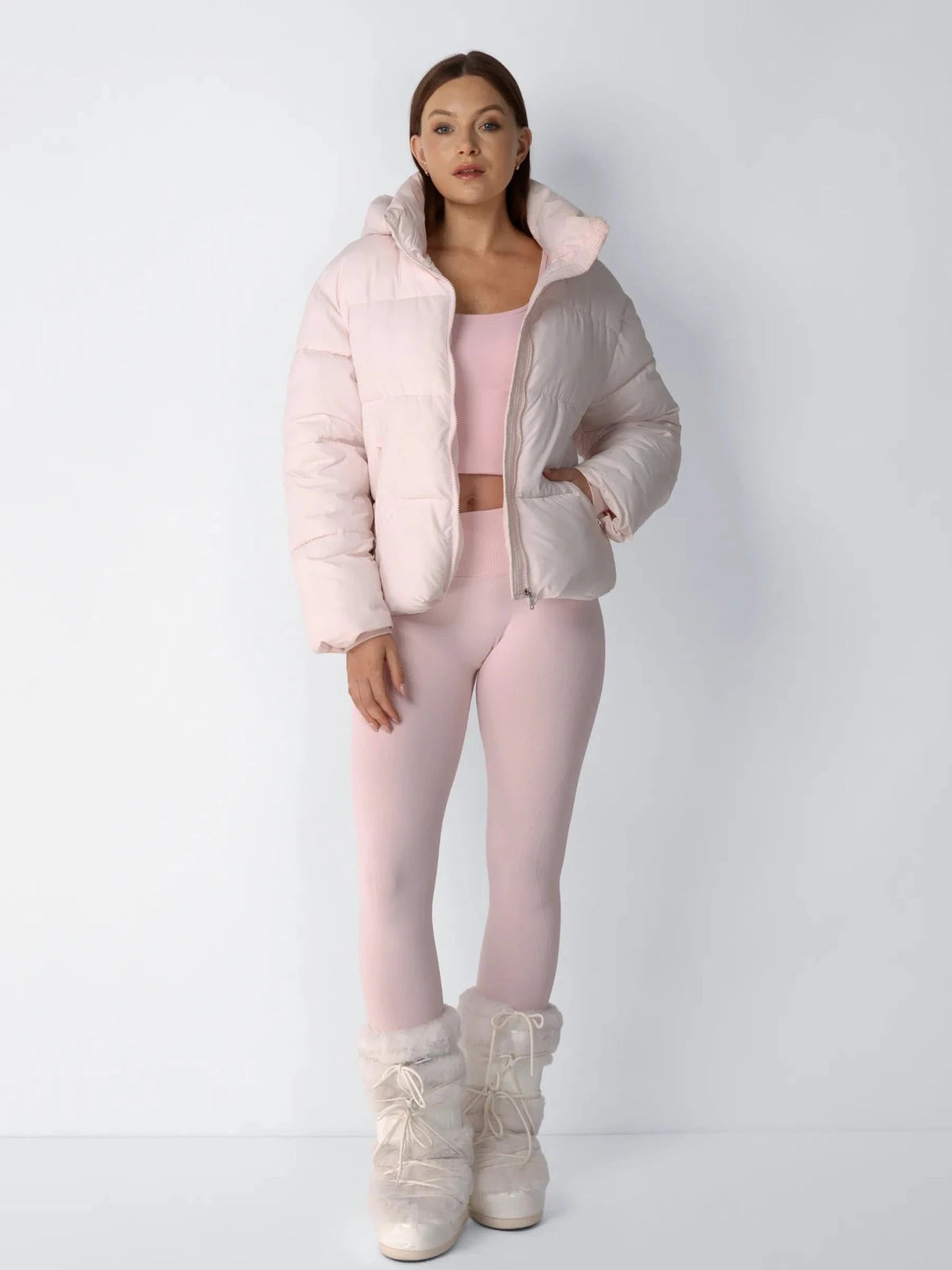 Women's Short Puffer Jacket with Detachable Hood in mocha brown – view 15