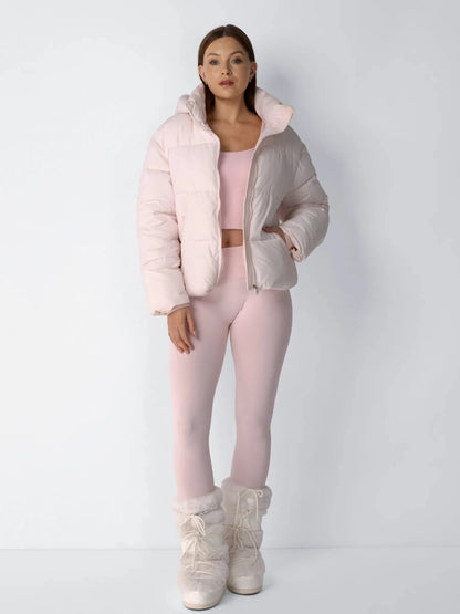 Women's Short Puffer Jacket with Detachable Hood in mocha brown – view 15