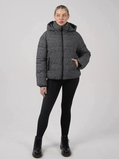 Women's Short Puffer Jacket with Detachable Hood in mocha brown – view 17