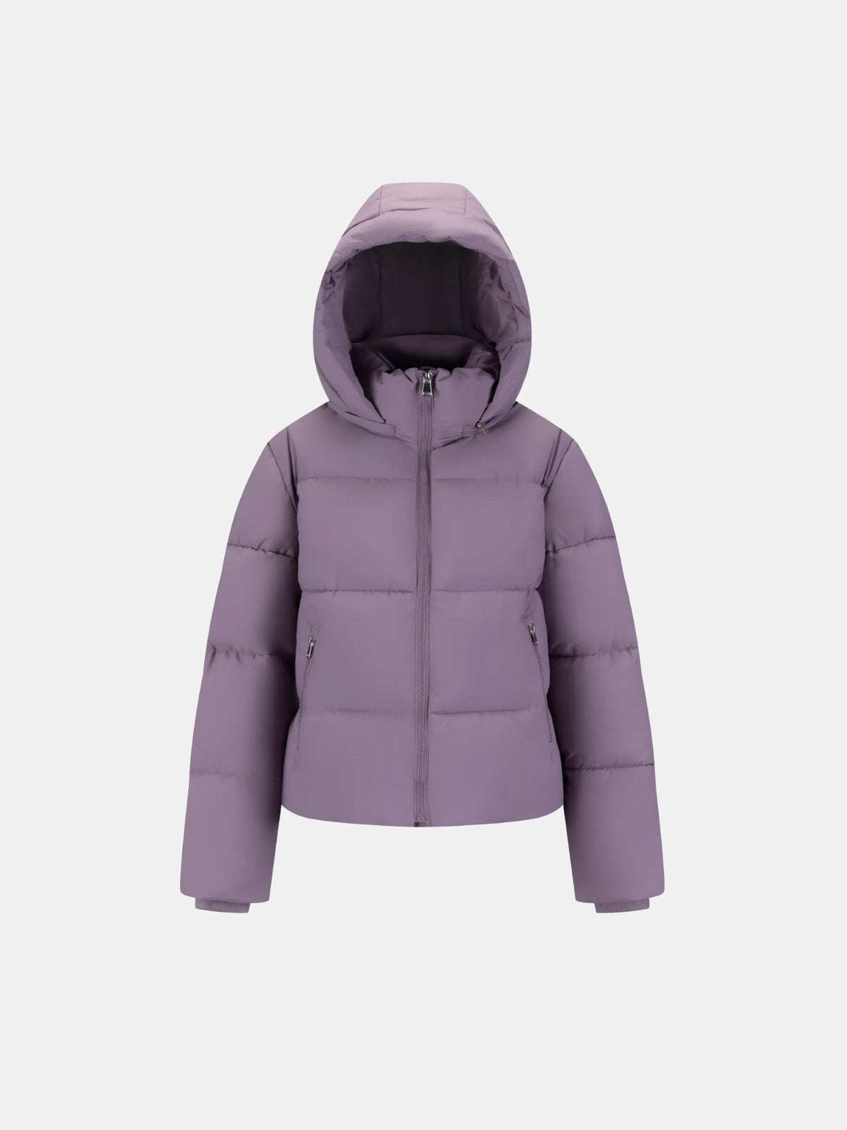 Women's Short Puffer Jacket with Detachable Hood in mocha brown – view 34