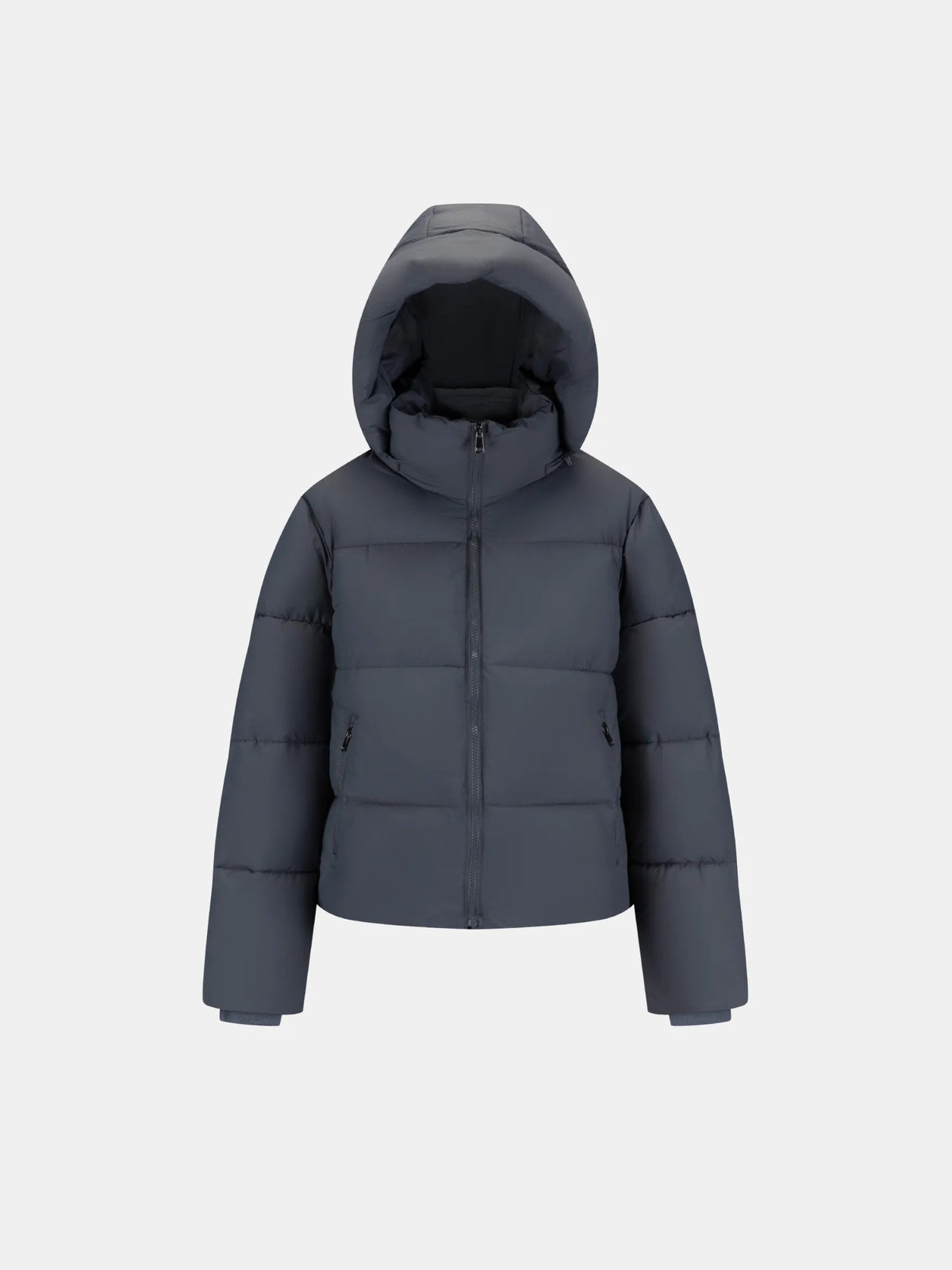 Women's Short Puffer Jacket with Detachable Hood in mocha brown – view 35