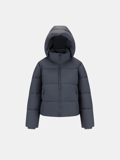 Women's Short Puffer Jacket with Detachable Hood in mocha brown – view 35