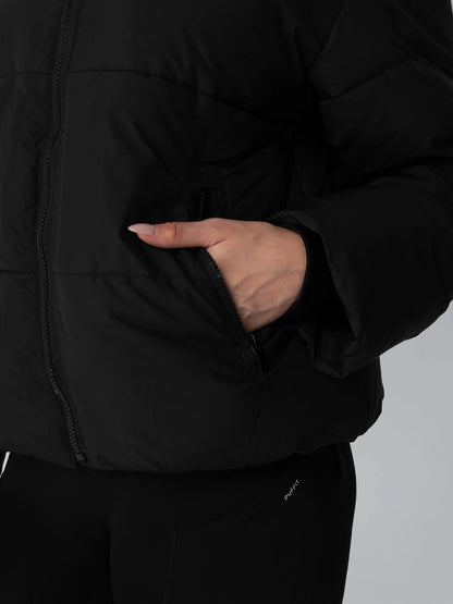 Women's Short Puffer Jacket with Faux Fur Lining & Detachable Hood in mocha brown – view 7