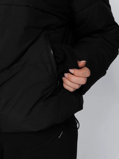 Women's Short Puffer Jacket with Faux Fur Lining & Detachable Hood in mocha brown – view 8