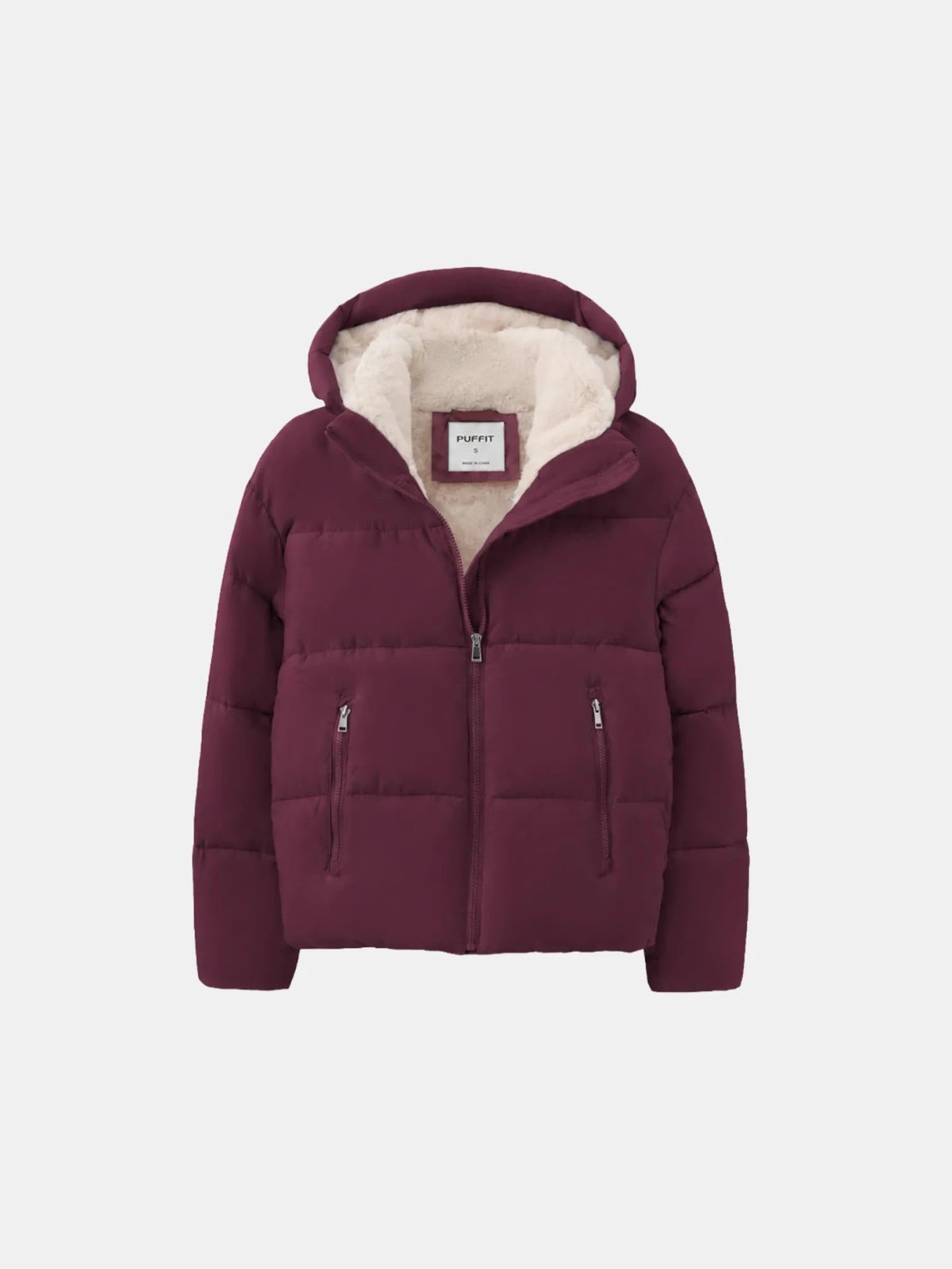 Women's Short Puffer Jacket with Faux Fur Lining & Detachable Hood in mocha brown – view 15