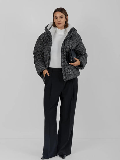 Women's Short Puffer Jacket with Faux Fur Lining & Detachable Hood in mocha brown – view 27