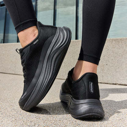 Women's Waterproof Hands-Free Trainers in black – on foot outdoors