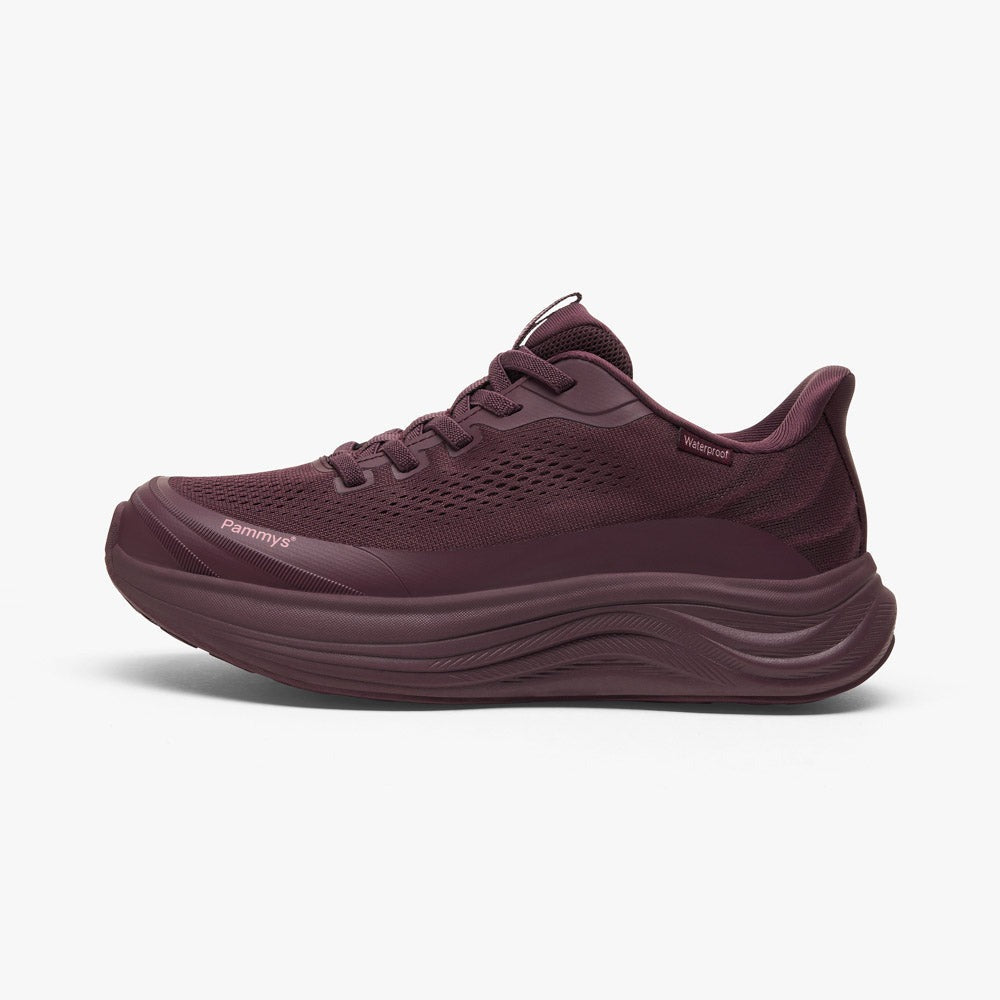 Women's Waterproof Hands-Free Trainers in burgundy – side view