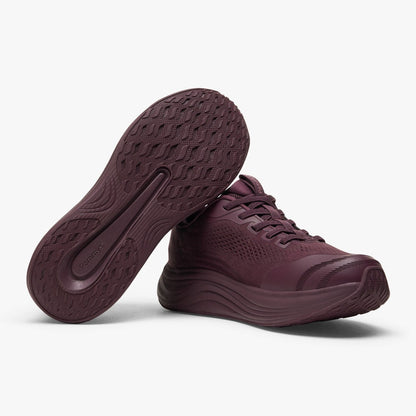 Women's Waterproof Hands-Free Trainers in burgundy – pair with sole