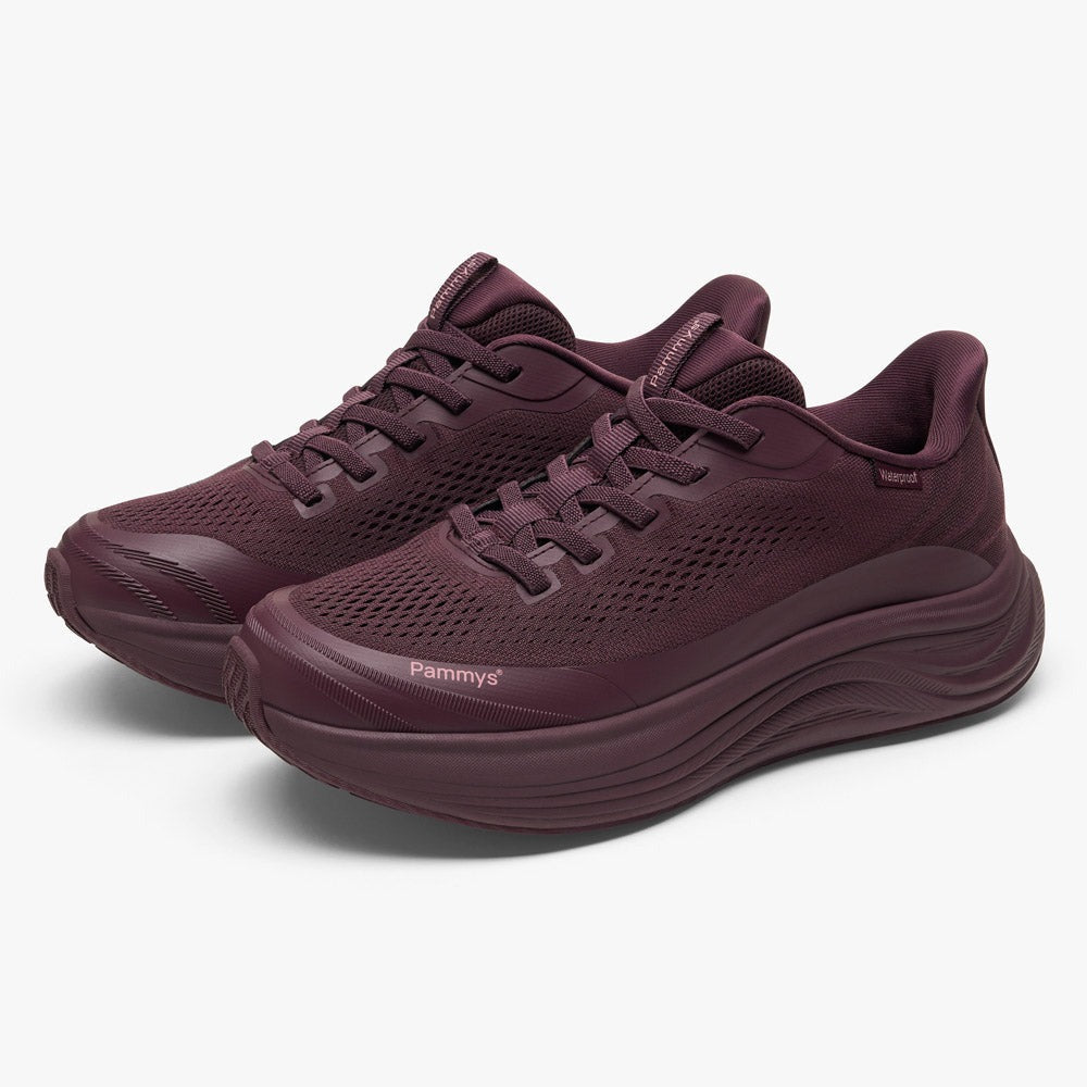 Women's Waterproof Hands-Free Trainers in burgundy – pair, front view