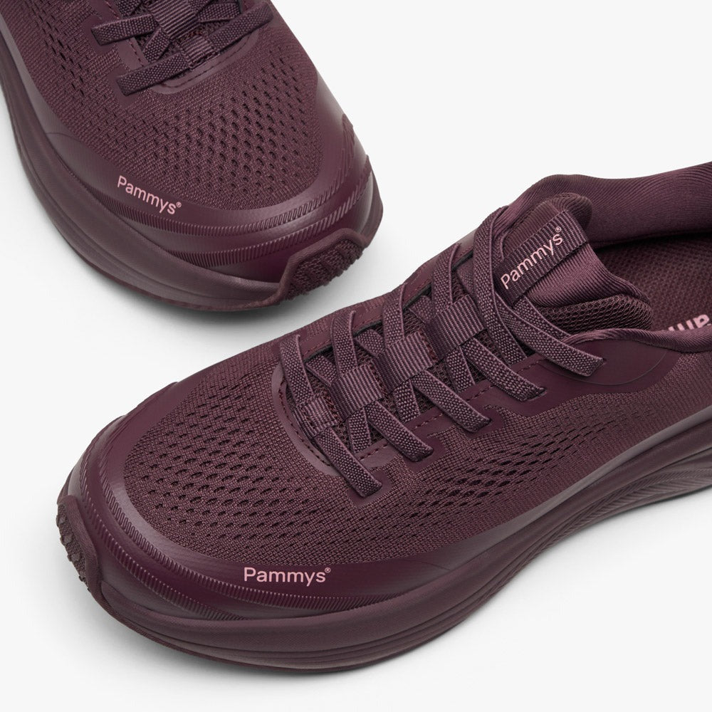 Women's Waterproof Hands-Free Trainers in burgundy – knit upper and toe