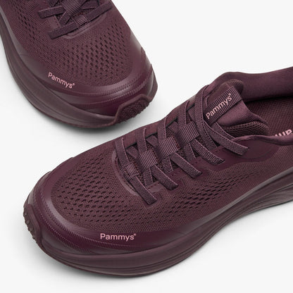 Women's Waterproof Hands-Free Trainers in burgundy – knit upper and toe