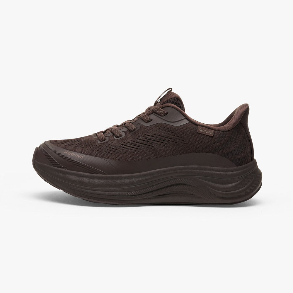 Women's Waterproof Hands-Free Trainers in chocolate brown – side view