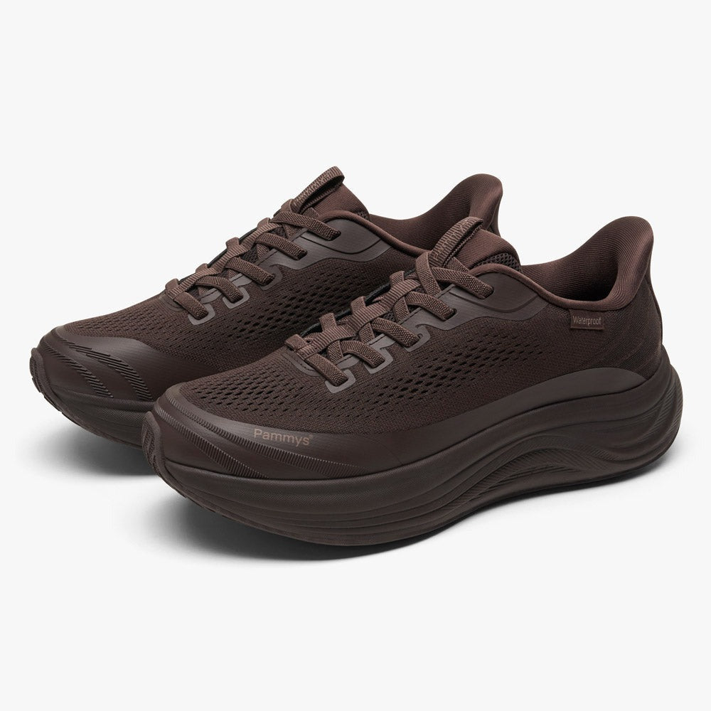 Women's Waterproof Hands-Free Trainers in chocolate brown – pair, front view