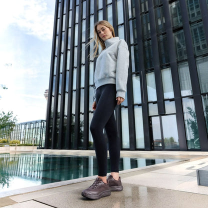 Women's Waterproof Hands-Free Trainers in chocolate brown – styled outfit