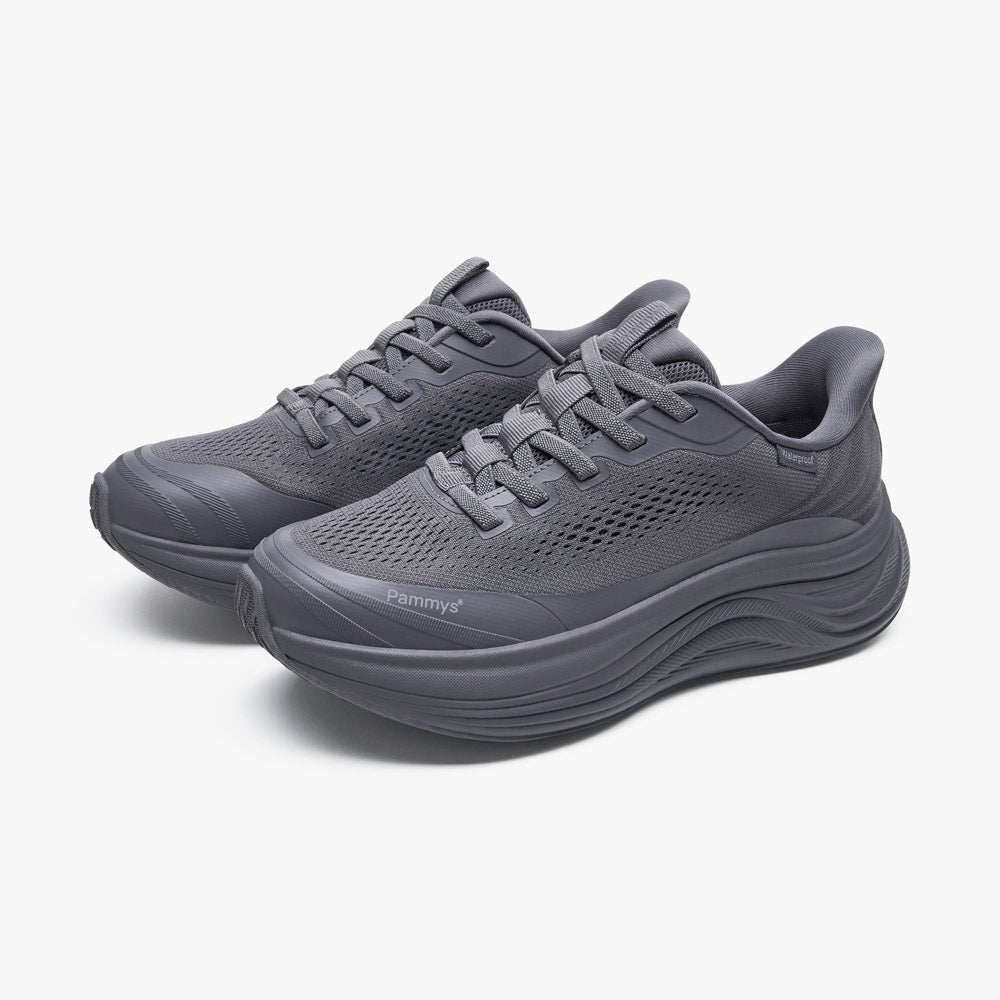 Women's Waterproof Hands-Free Trainers in dark grey – pair, front view