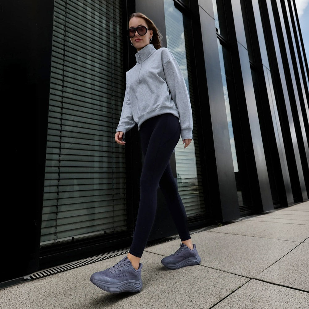 Women's Waterproof Hands-Free Trainers in dark grey – styled outfit