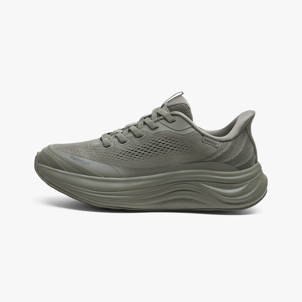 Women's Waterproof Hands-Free Trainers in khaki green – side view
