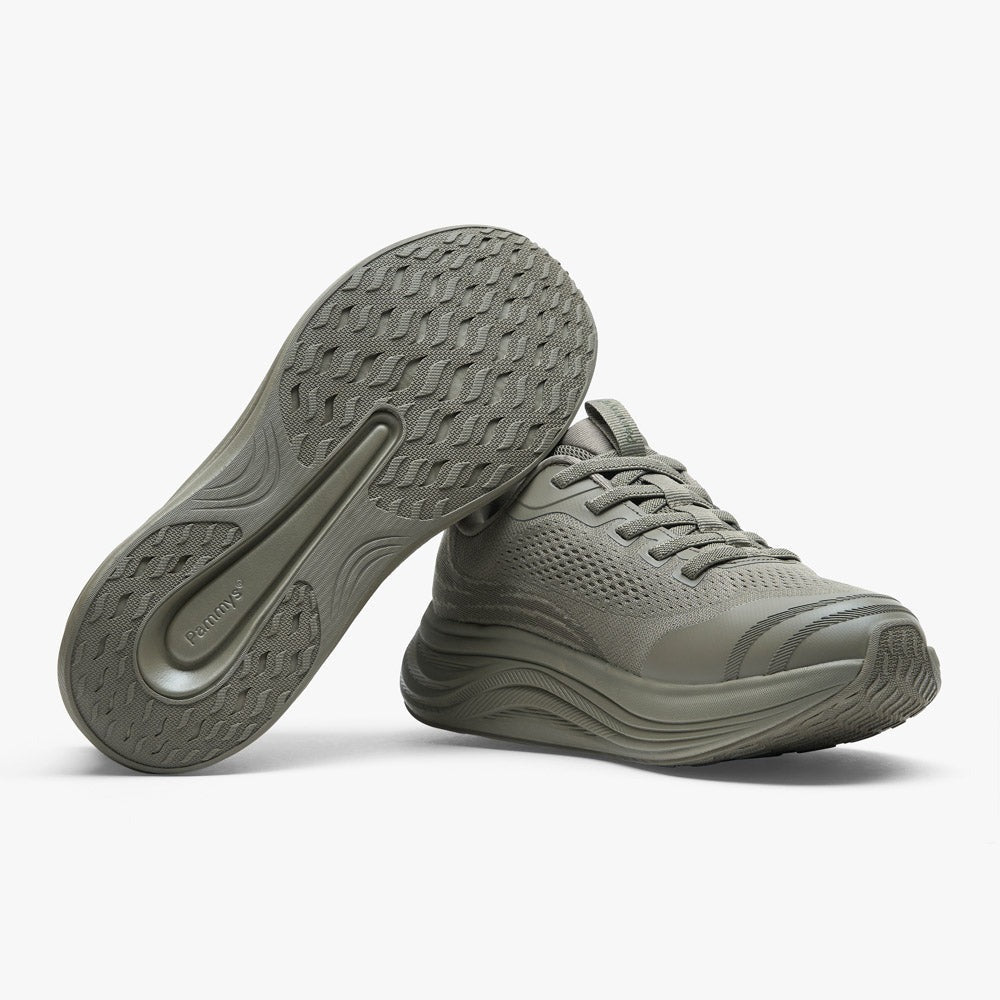 Women's Waterproof Hands-Free Trainers in khaki green – pair with sole