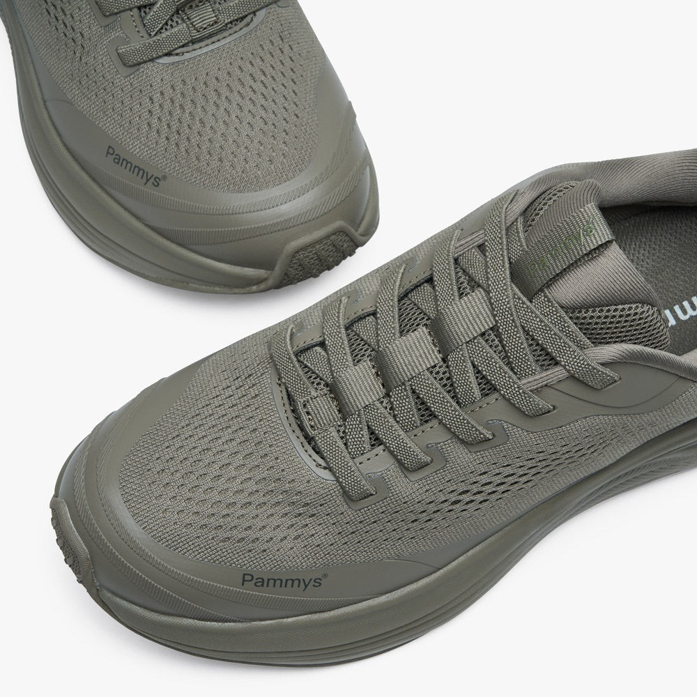 Women's Waterproof Hands-Free Trainers in khaki green – knit upper and toe