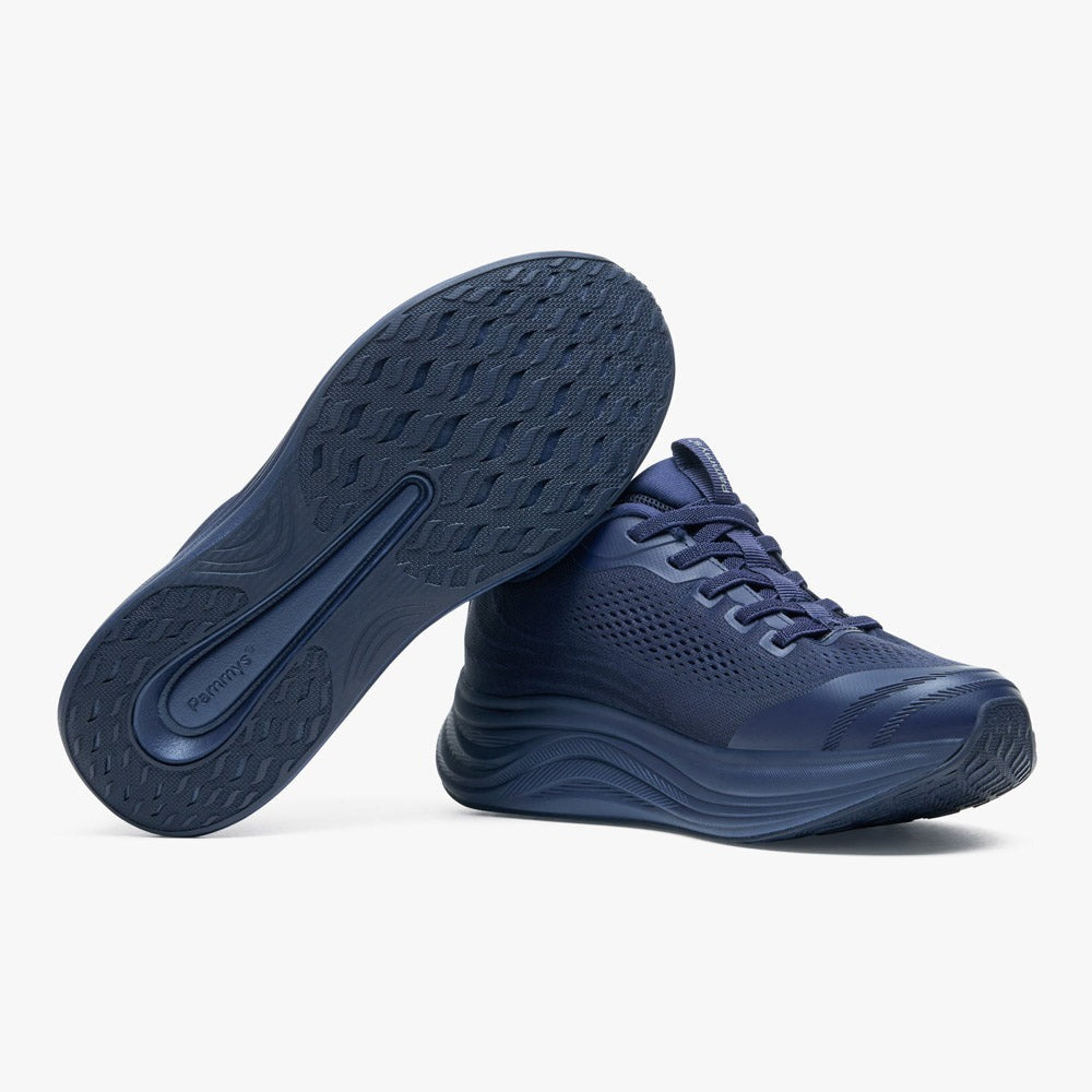 Women's Waterproof Hands-Free Trainers in navy – pair with sole