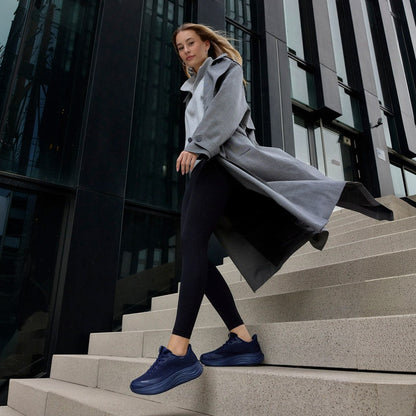 Women's Waterproof Hands-Free Trainers in navy – styled outfit